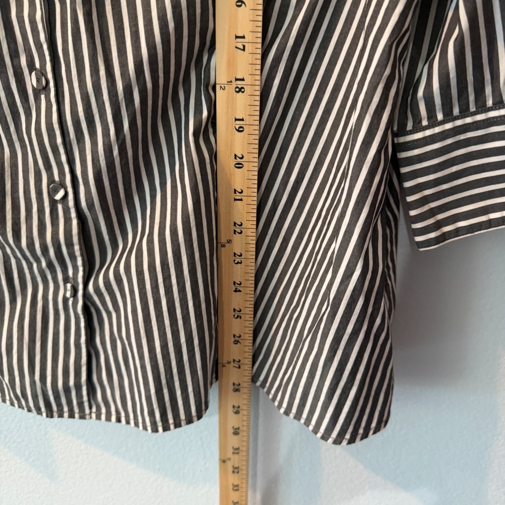 Talbots Cotton Striped Ruffle Neck Button Down Shirt Gray Career Office Work 20W - Picture 7 of 11